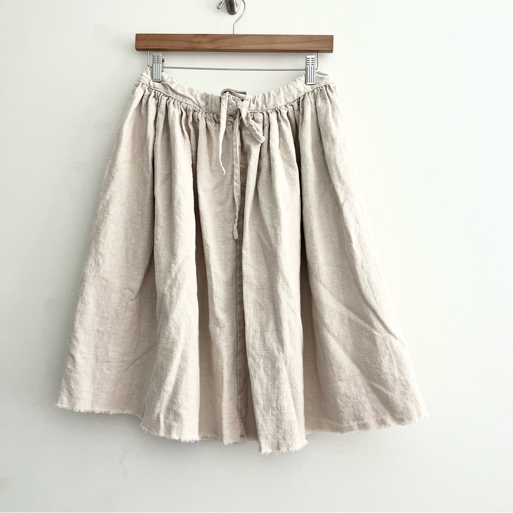 Giannetti 100% Linen Classic Oatmeal Cream Skirt w Ribbon Raw Hem Sz 1 US 0-6